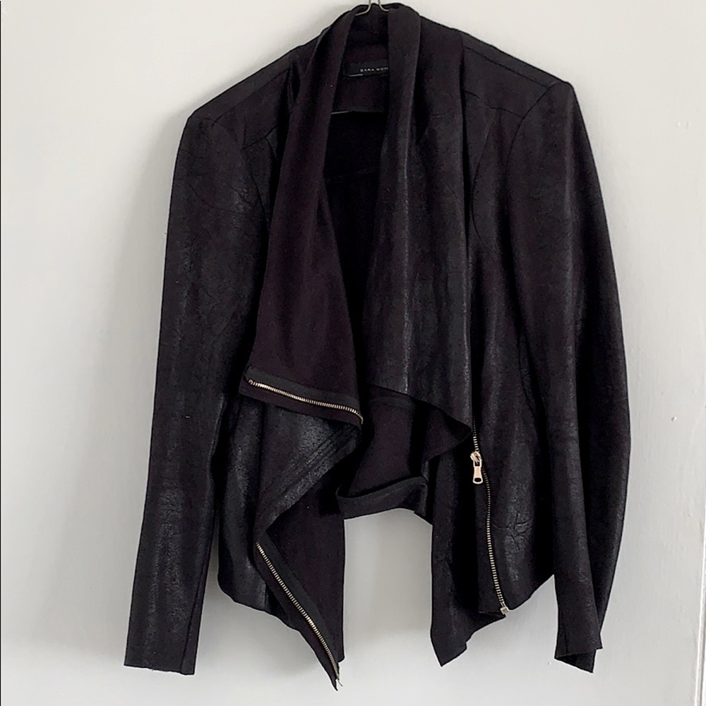 Zara black metallic faux suede jacket